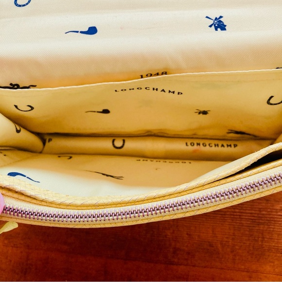 Longchamp Yellow Leather Flap Crossbody Bag Purse Crosshatched 8"W x 5"H x 1.5"D - Picture 9 of 16